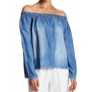 Anthropologie Cloth & Stone Flowing Pure Tencel Chambray Frayed Hem Blouse